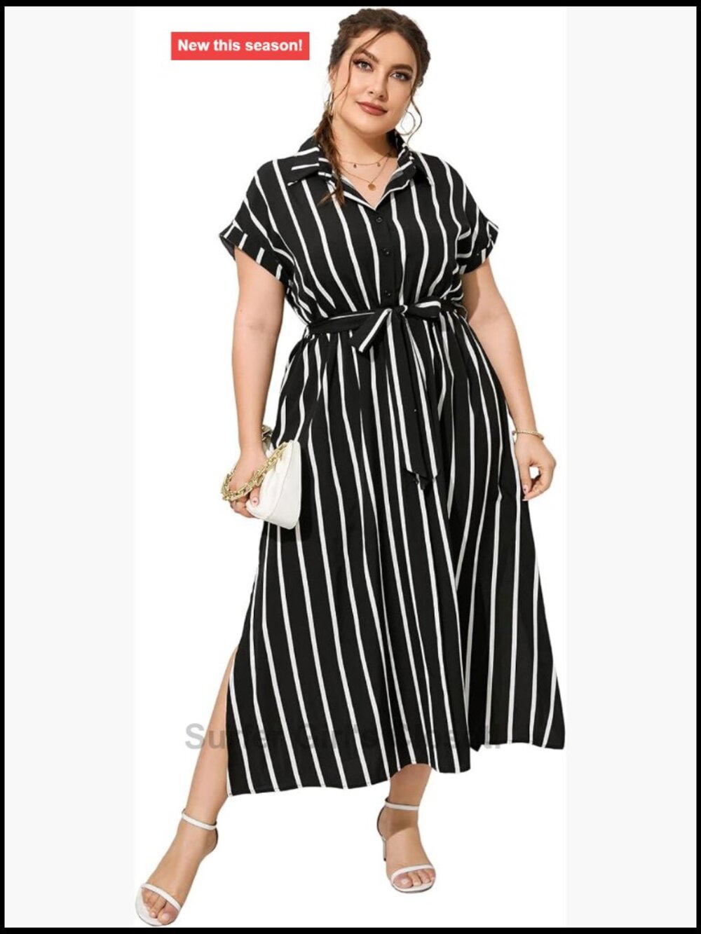 Plus Size Maxi Dress Button Down Short Sleeve V-Neck Floral Business Casual